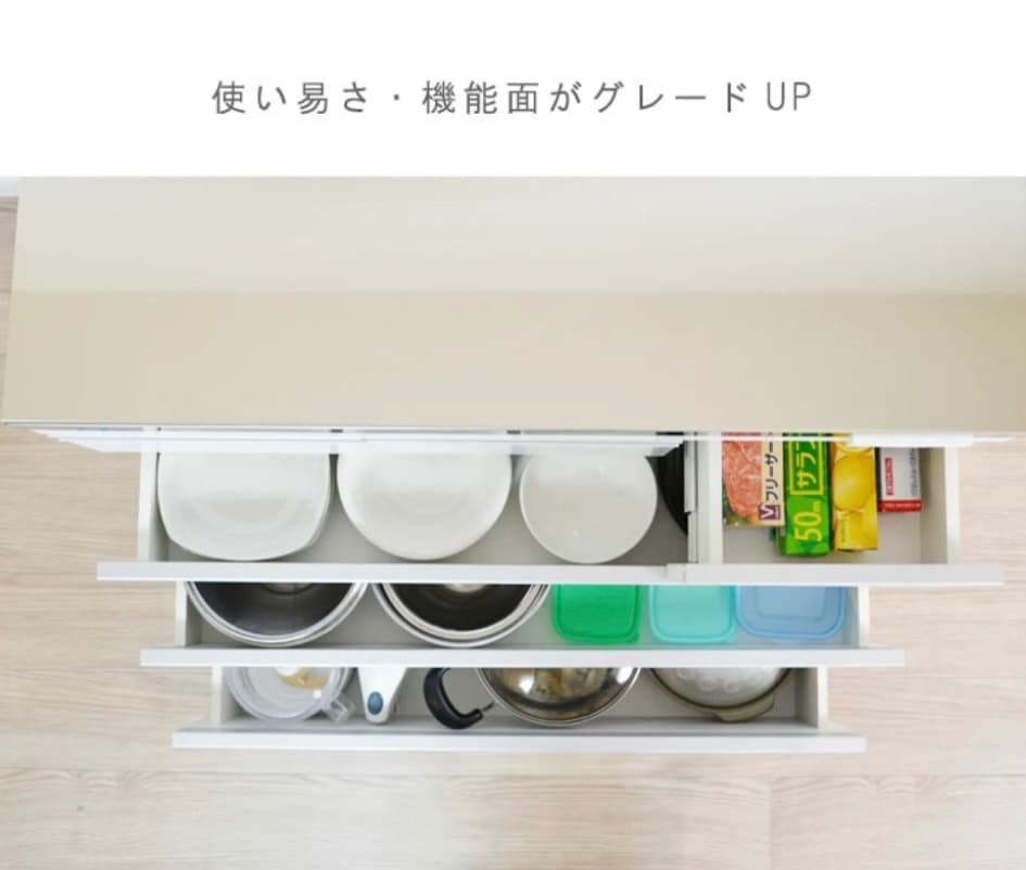 送料込 キッチンキャビネット90 引出6 ステンレス天板 キャスター電源付 国産