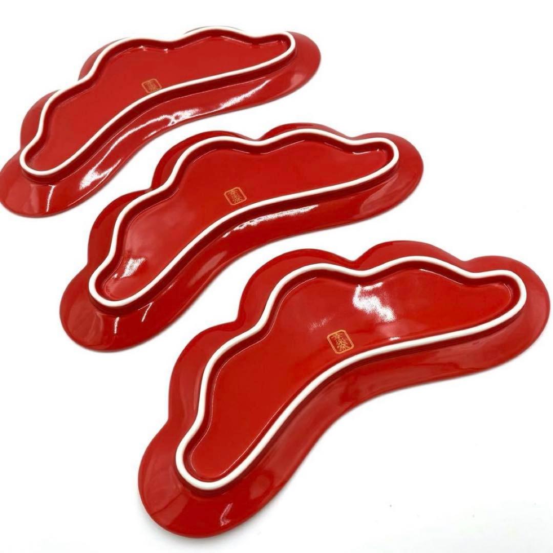 【新品】【大人気】錦赤金松葉形前菜皿３枚セット　縁起物