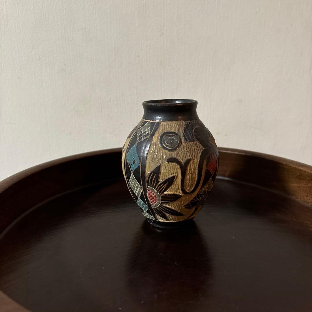 琉球　古典焼　小壺　④ 壺屋焼　やちむん　古民芸　アンティーク　骨董品検:李朝.