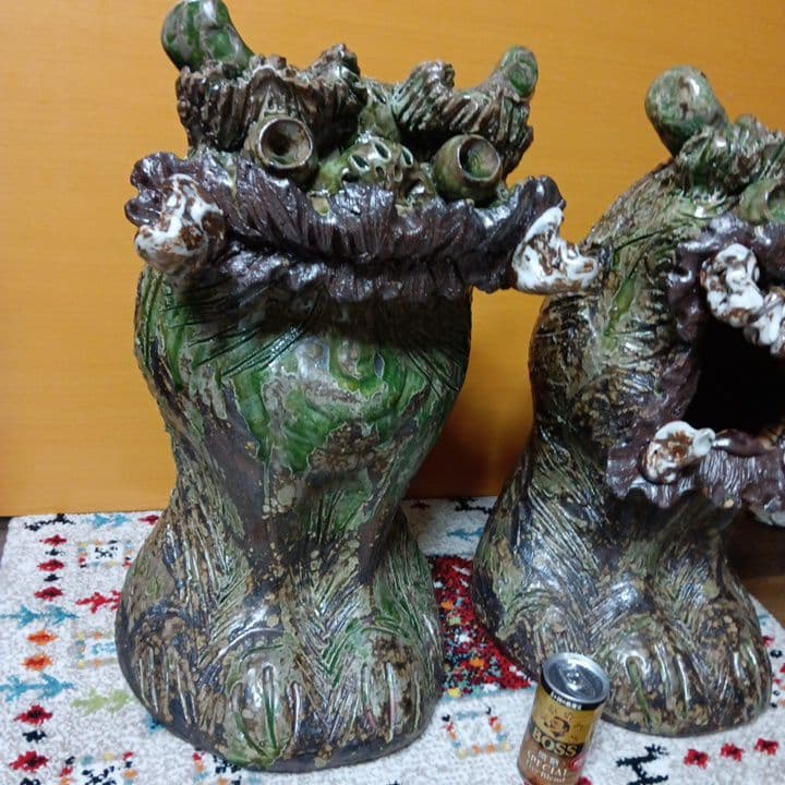 大きなシーサー像 陶器製 約55cm 信楽焼 魔除縁起物 獅子 沖縄琉球 守神