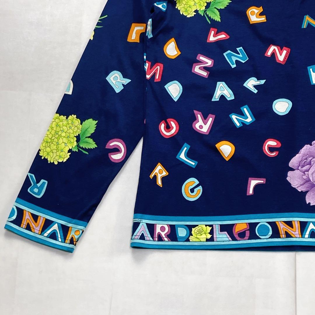 美品 トリム 薔薇 LL 花 アルファベット ロゴボタン レオナール カットソー