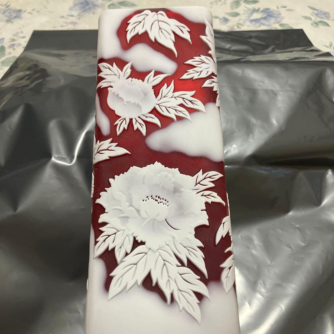 サンドブラスト花瓶　牡丹