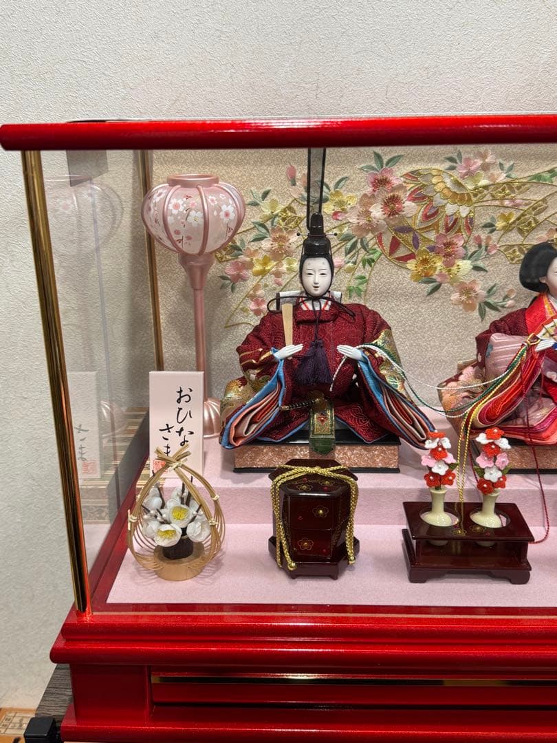 【送料込み】美品★ お雛様　雛人形　渡辺人形　木製　桃の節句　ガラスケース