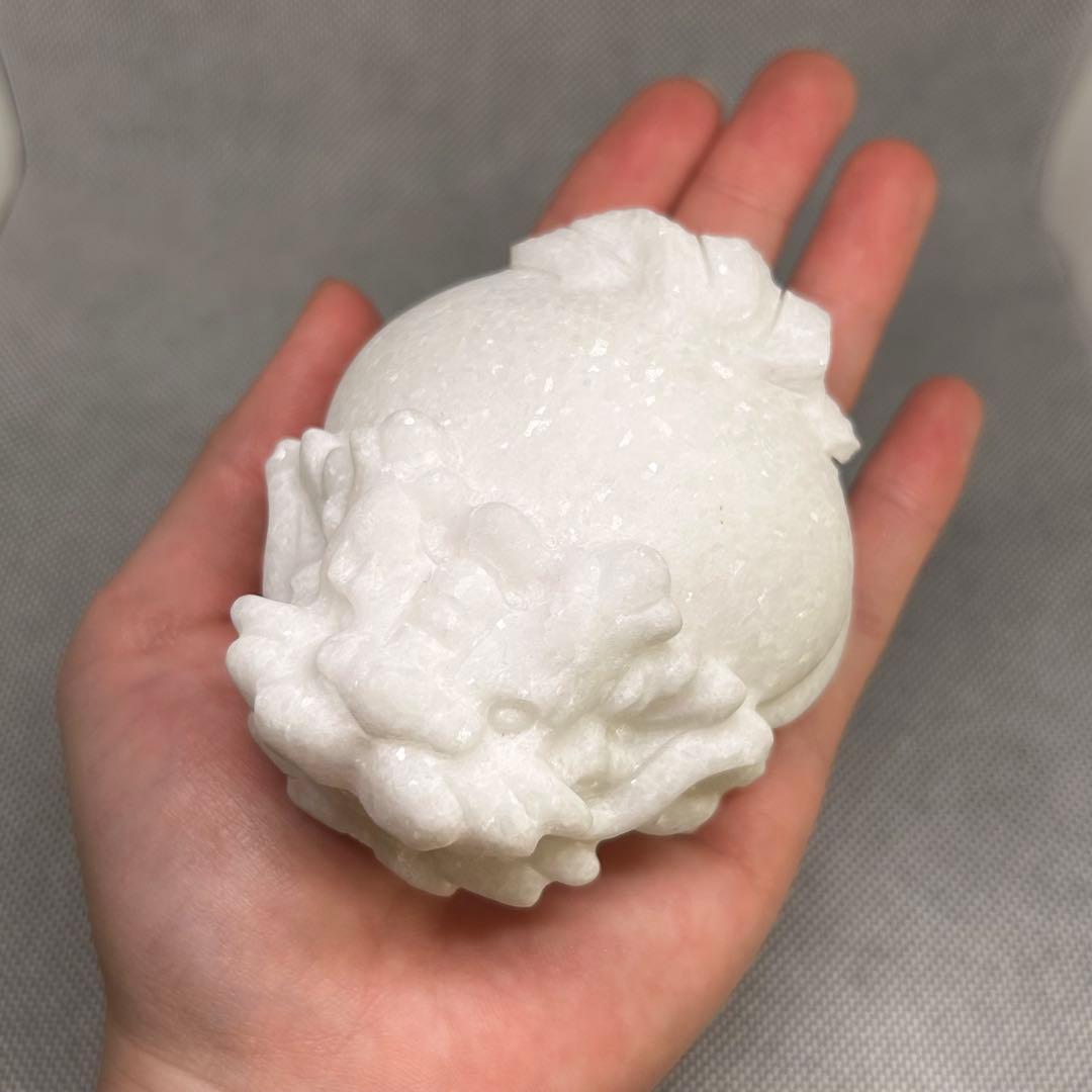 アラバスター　漢白玉　ロングイ　龍亀　置物　美しい　キラキラ　451g