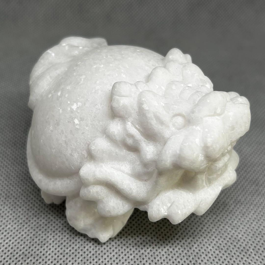 アラバスター　漢白玉　ロングイ　龍亀　置物　美しい　キラキラ　451g