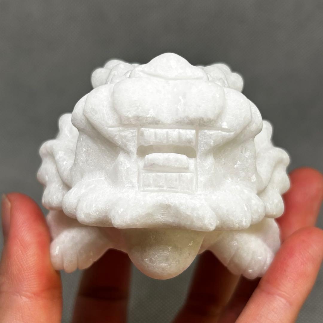 アラバスター　漢白玉　ロングイ　龍亀　置物　美しい　キラキラ　451g