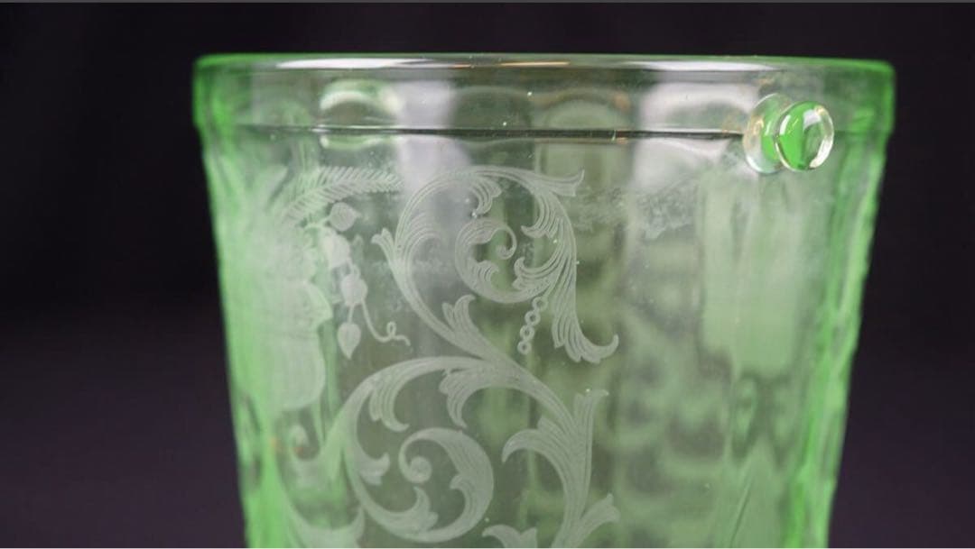 ウランガラス 洋風 唐草花文 アイスペール バケツ アール・デコ