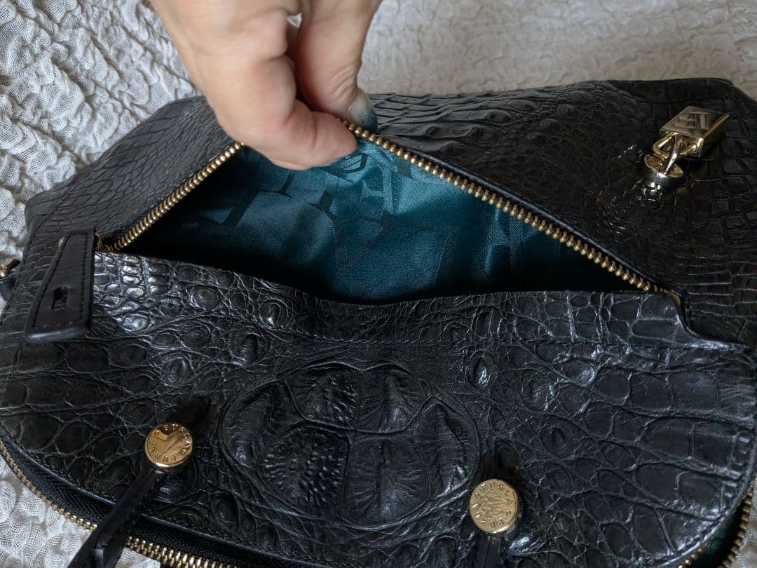 FURLA フルラ●パイパー ハンドバッグ 2way レザー クロコ型 黒●美品