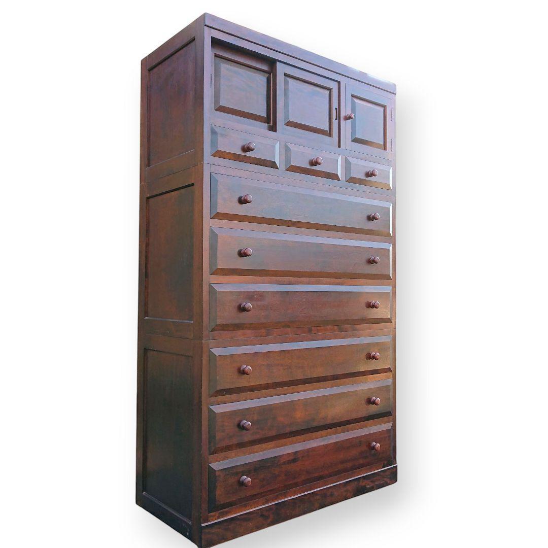 引取限定 松本民芸家具　7段9杯チェスト ミズメ桜 無垢材 3分割 整理箪笥