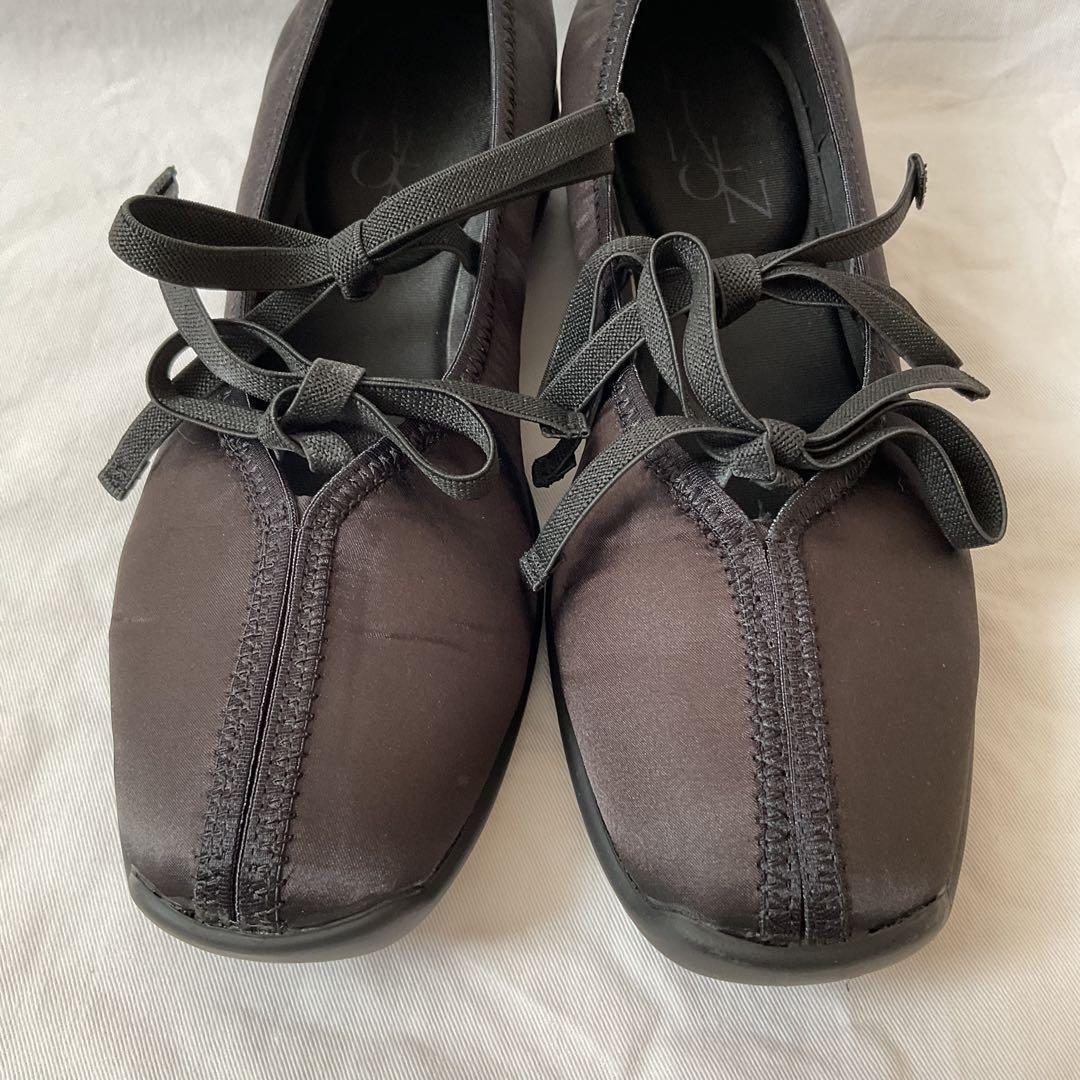 美品 Le Talon ルタロン Lダブルリボンバレリーナシューズ 24cm