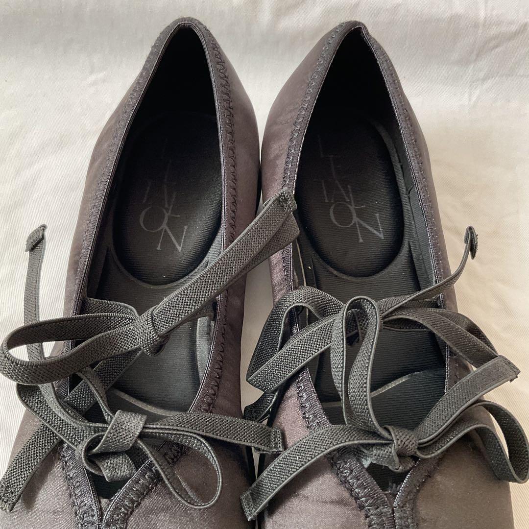 美品 Le Talon ルタロン Lダブルリボンバレリーナシューズ 24cm