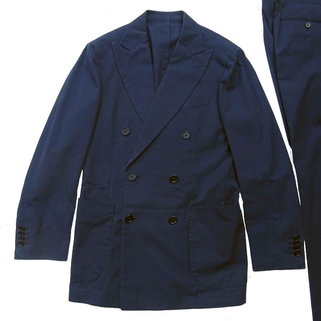 BEAMS F　ビームスエフダブルスーツ綿コットンネイビー紺上下46夏の風物詩