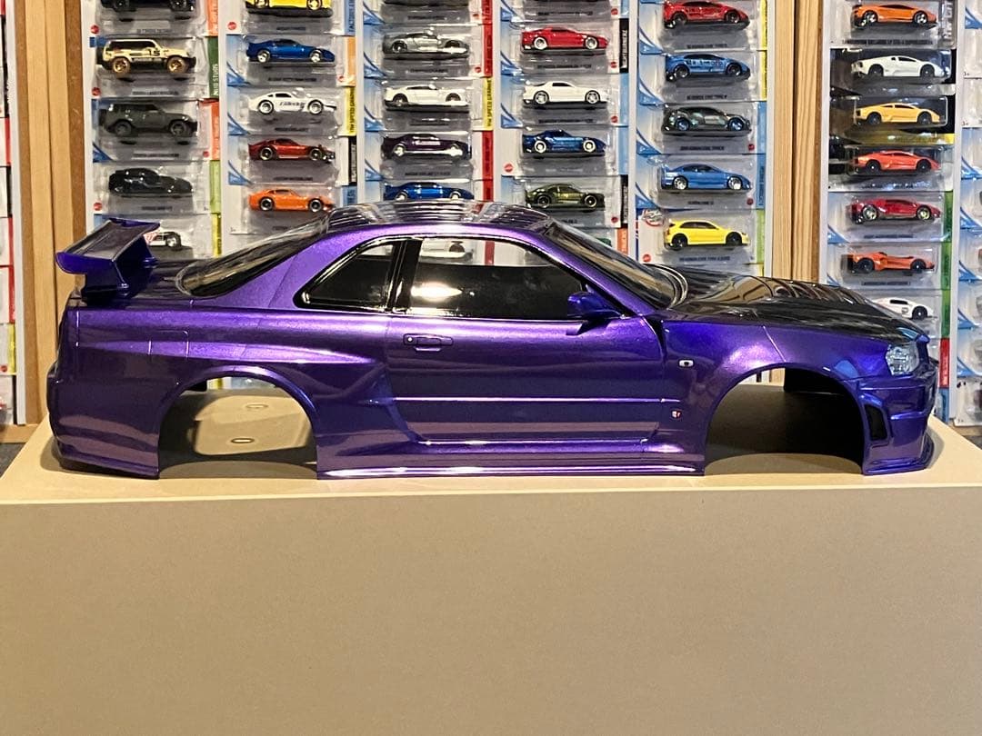 タミヤラジコン日産スカイラインGT-R R34 塗装済 スペアボディメタリック紫