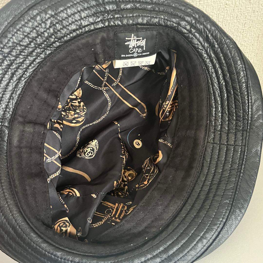 Stussy バケットハット L/XL ポークパイハット　リアルレザー　ブラス