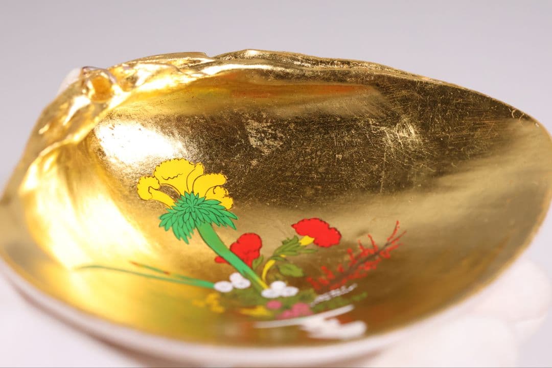 貝合せ 池坊専好立花図 四十五世 池坊専永 箱書 香合 華道 金彩【MA908】