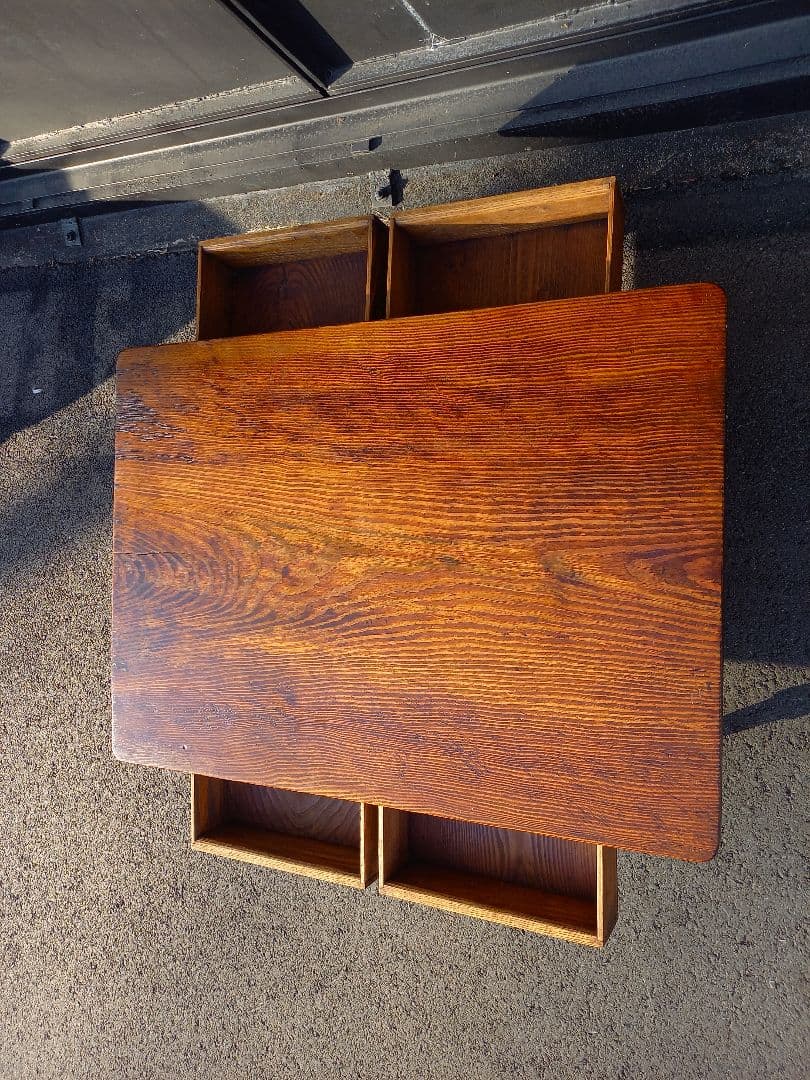 ジャパニーズ　ヴィンテージ　一枚板　天板　両側　引き出し　ローテーブル