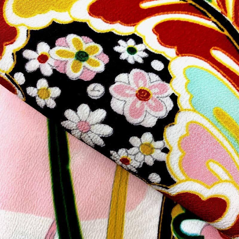 510ag42□七五三 三歳 セミアンティーク 女児 着物&被布 流水に花□良好