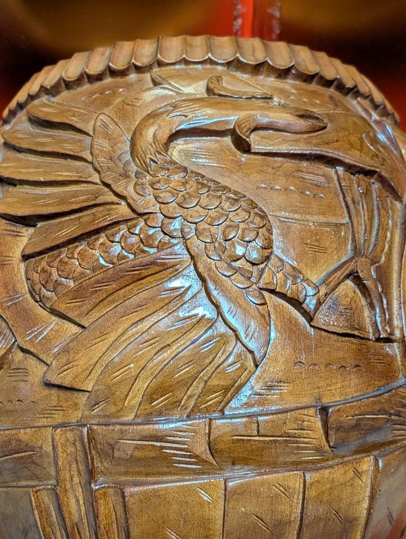 古家具　木彫り　スツール　龍鳳彫　アンティーク　小物入れ兼用