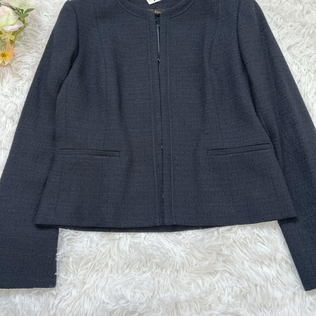 新品タグ付✨リフレクト　ツイードジャケット　ネイビー　9号　ノーカラー　定価4万