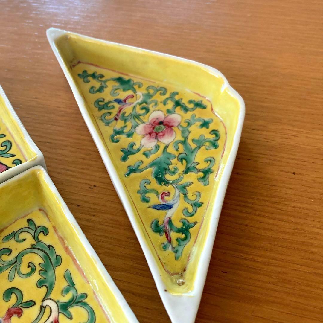 中国 アンティーク 陶器セット 花柄 黄色
