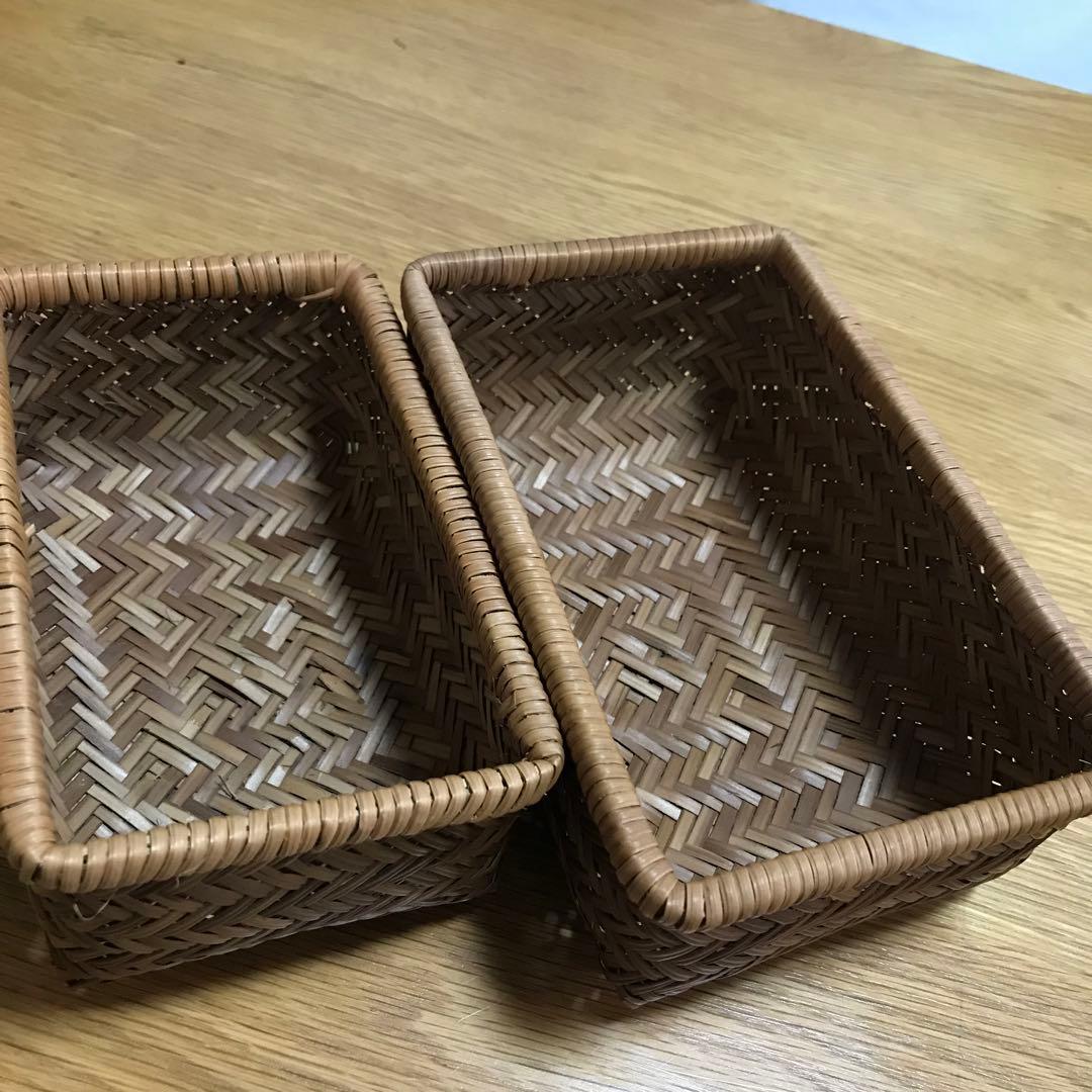 すす竹　岩手二戸鳥越・アジロ編み竹製　お弁当籠　2点セット