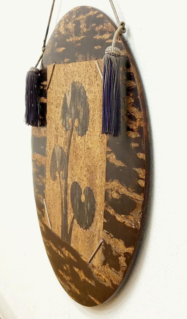 伝統工芸 樺細工 桜皮細工 色紙額 円型 壁掛け 掛物 茶道具 直径43cm