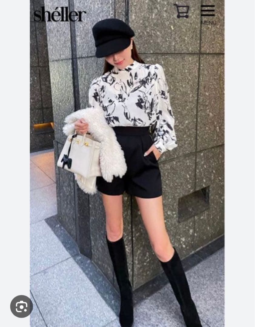 シェリエ　sheller ペイントフラワーバッグリボンブラウス