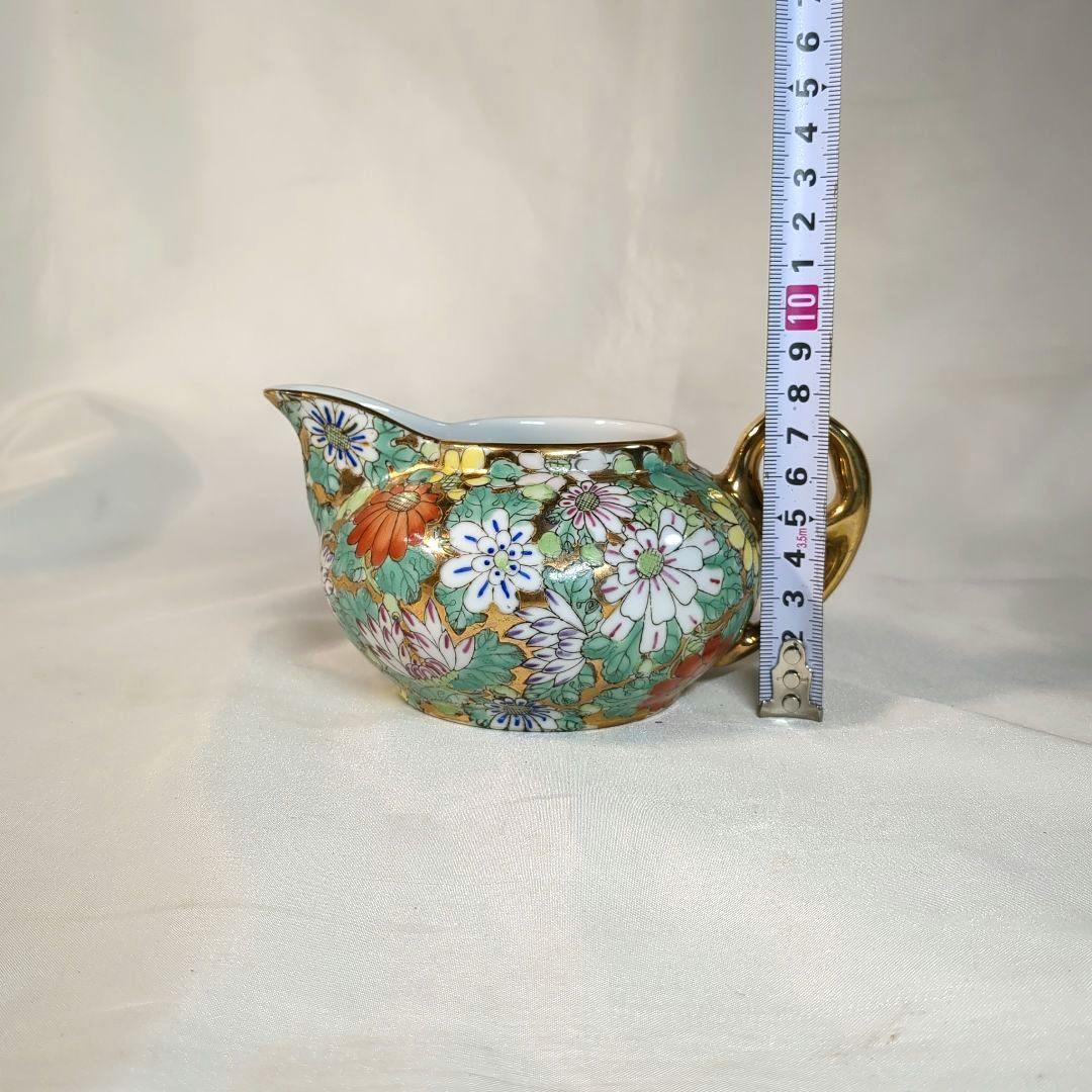 中国　大清乾隆年製　金彩花詰　大皿１枚　中皿６枚　ポット１個　骨董　アンティーク