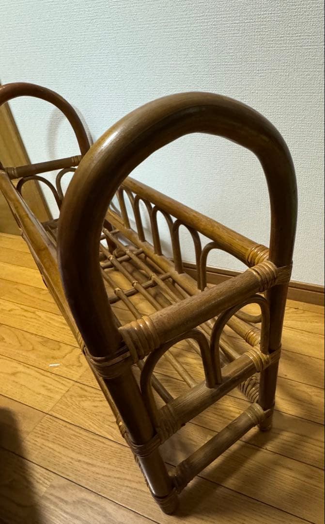 ヴィンテージ　ラタン　籐　ラック　フラワースタンド マガジンラック 昭和レトロ