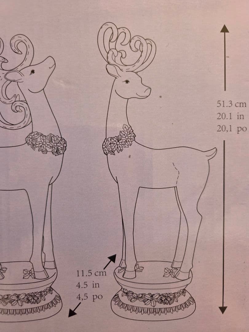 クリスマス　トナカイ ホワイト鹿の置物　2体　LEDライト付