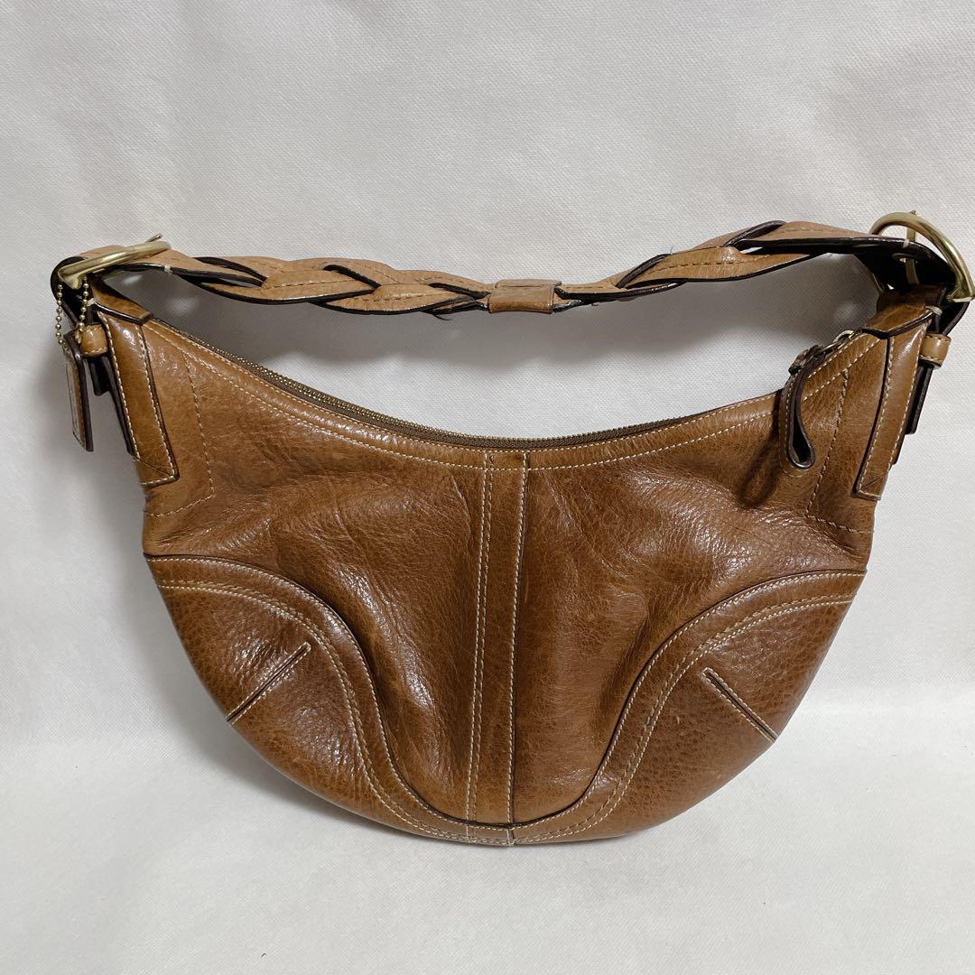 COACH 本革 編み込みハンドル ホーボーバッグ 10043