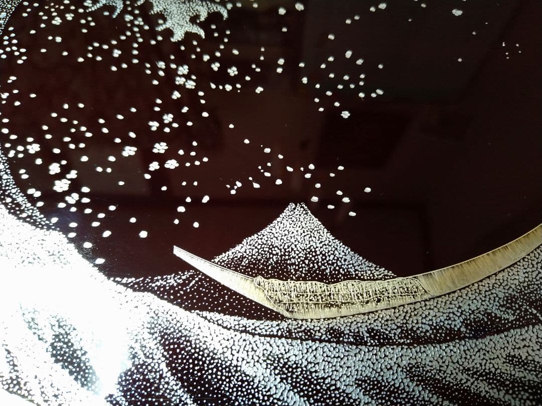 輪島塗沈金 「葛飾北斎 富嶽三十六景 神奈川沖浪裏」半月盆