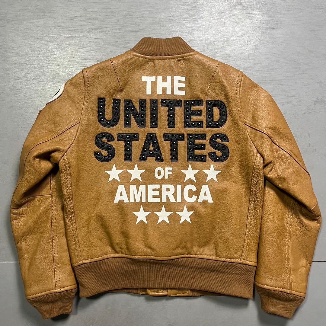 AVIREX レザージャケット　スタジャン　やぎ革　オールレザー　スタッズ　S