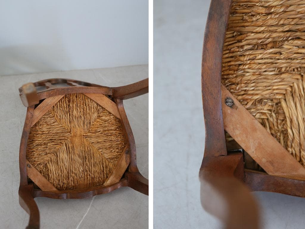 フランスアンティーク猫脚ダイニングチェア/イス/ラッシュシート(90-119-1