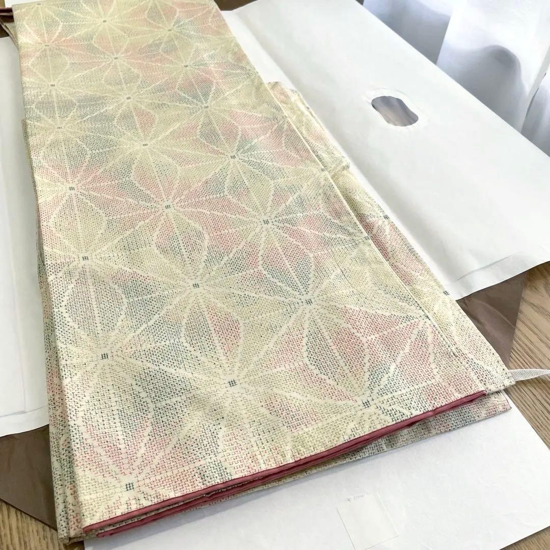 未使用　大島紬　袷仕立て　パステルカラー　名古屋帯（長尺）付き