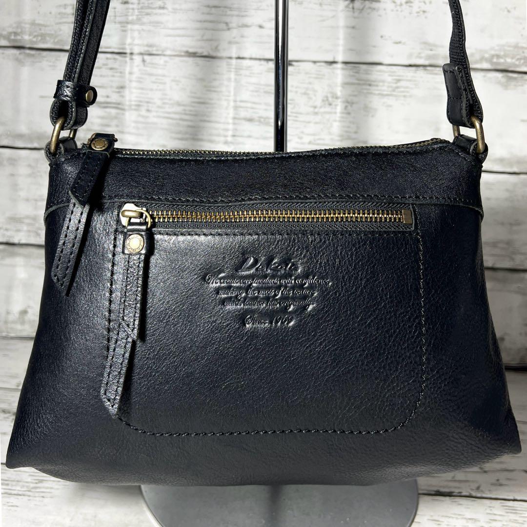 美品✨Dakota ダコタ 斜め掛けショルダーバッグ本革レザー黒ブラック肩掛け