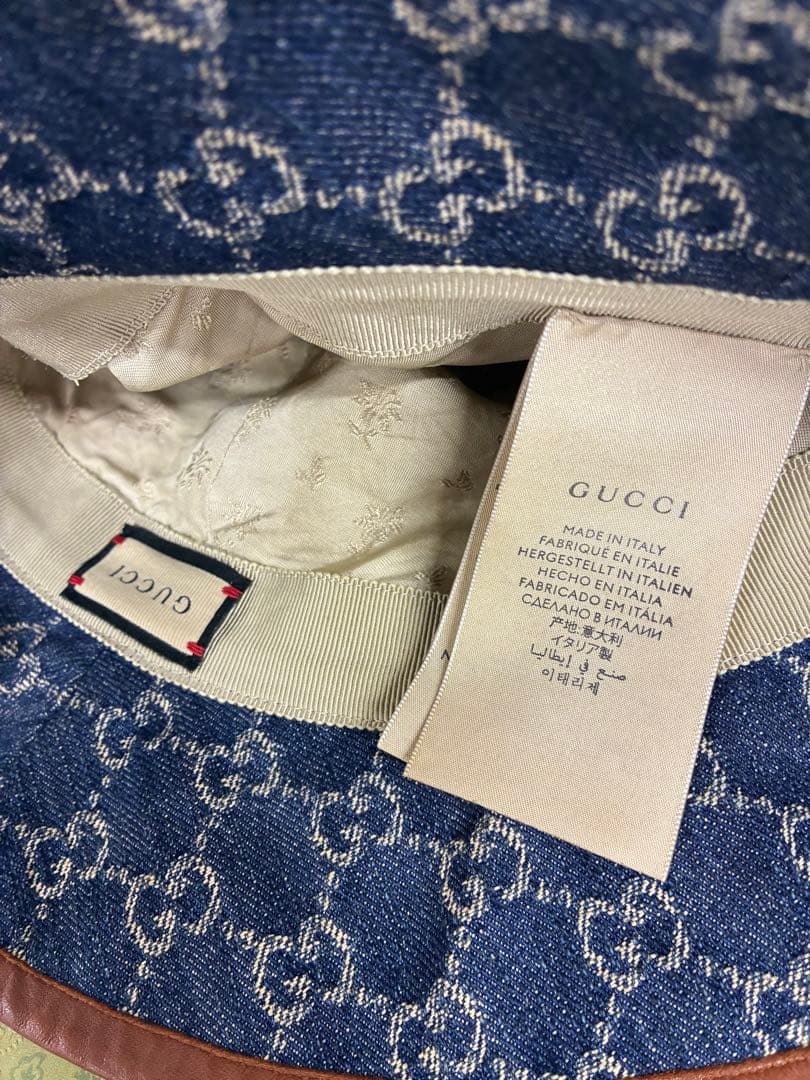 GUCCI グッチ ブルー&ホワイト GGデニム バケットハット M