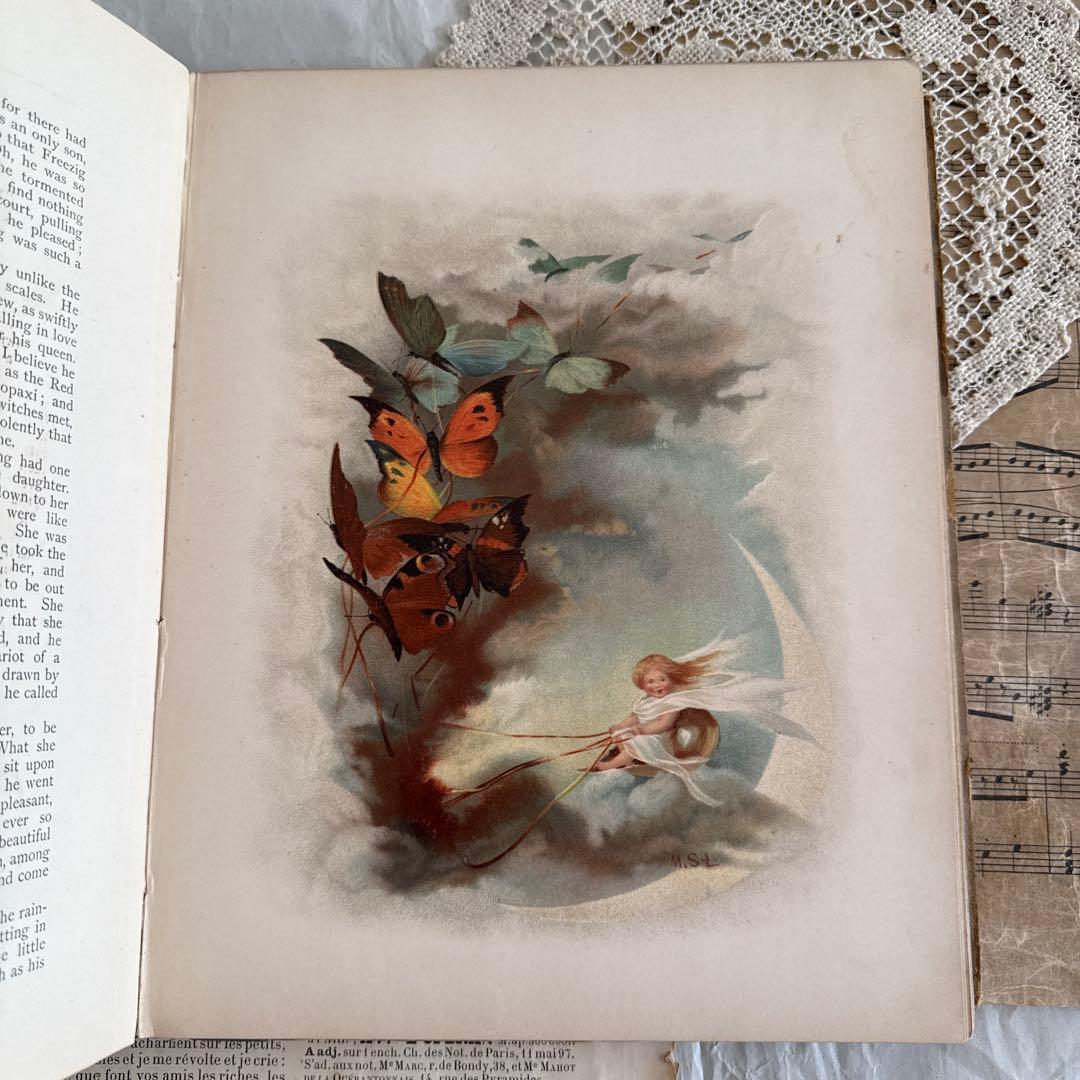 稀少1882年アンティーク美しい絵本クロモリトグラフ洋書ジャンクジャーナル古書