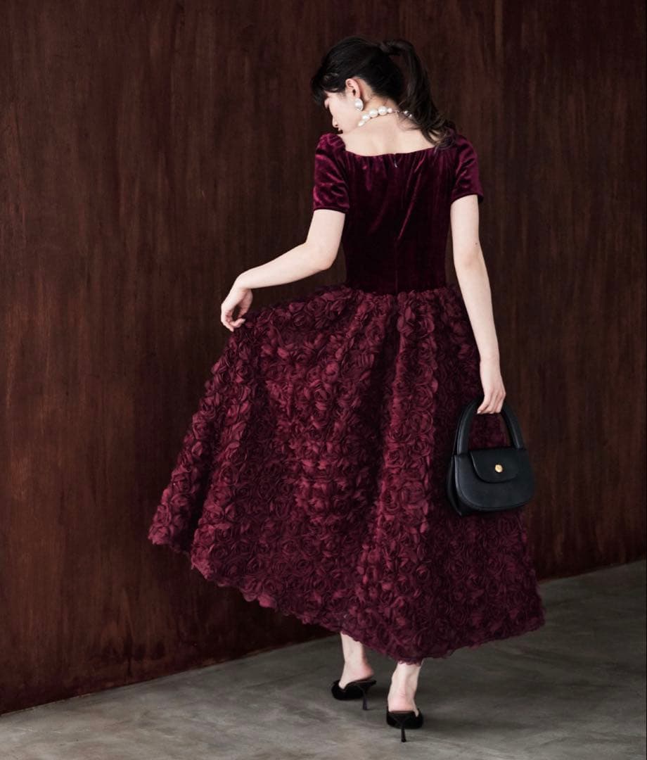 ドレス ベロアロゼットフレアドレス