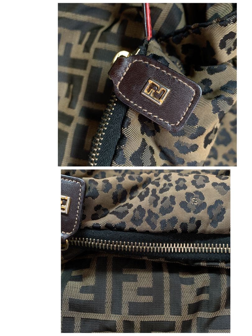 USED①フェンディFENDI☆ズッカ柄☆リバーシブルトートバッグ☆レオパード★