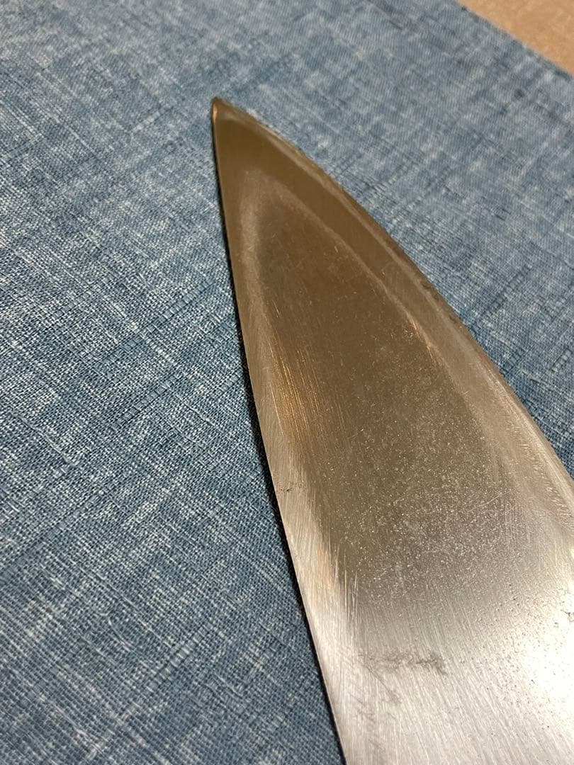 堺金重作　大出刃包丁　白鋼　水牛柄　7尺　刃渡り21センチ