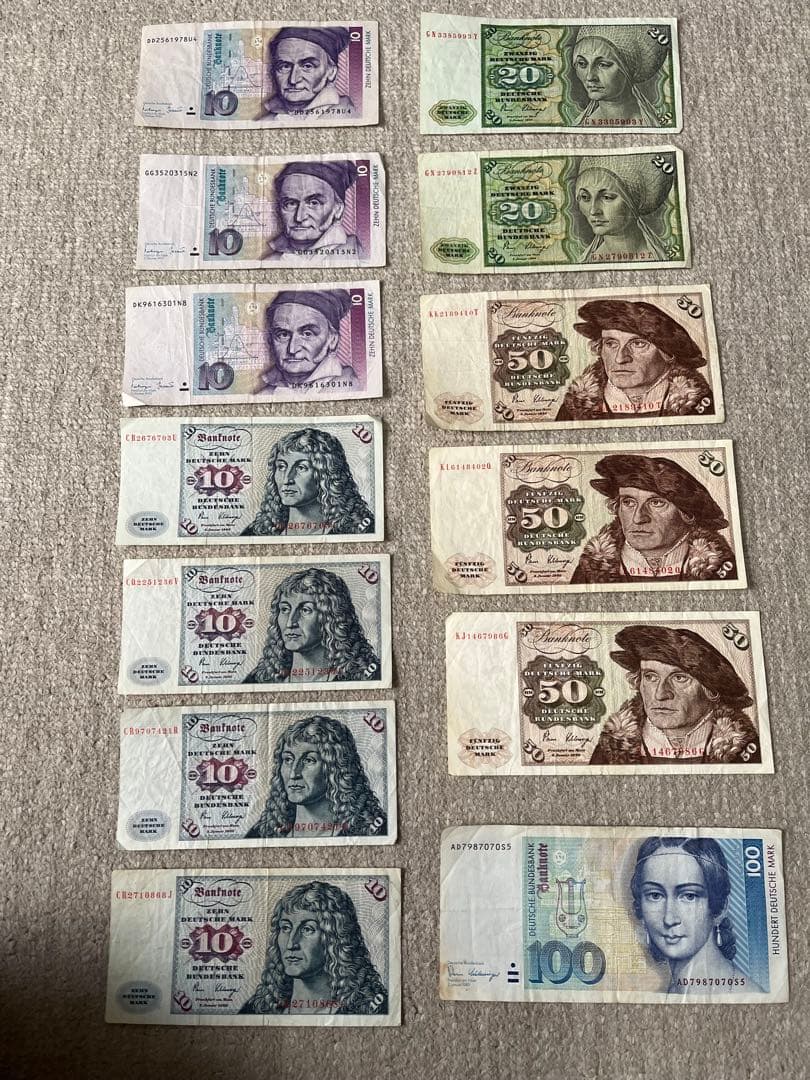ドイツ旧紙幣セット 10, 20, 50, 100 計360マルク 追加１枚