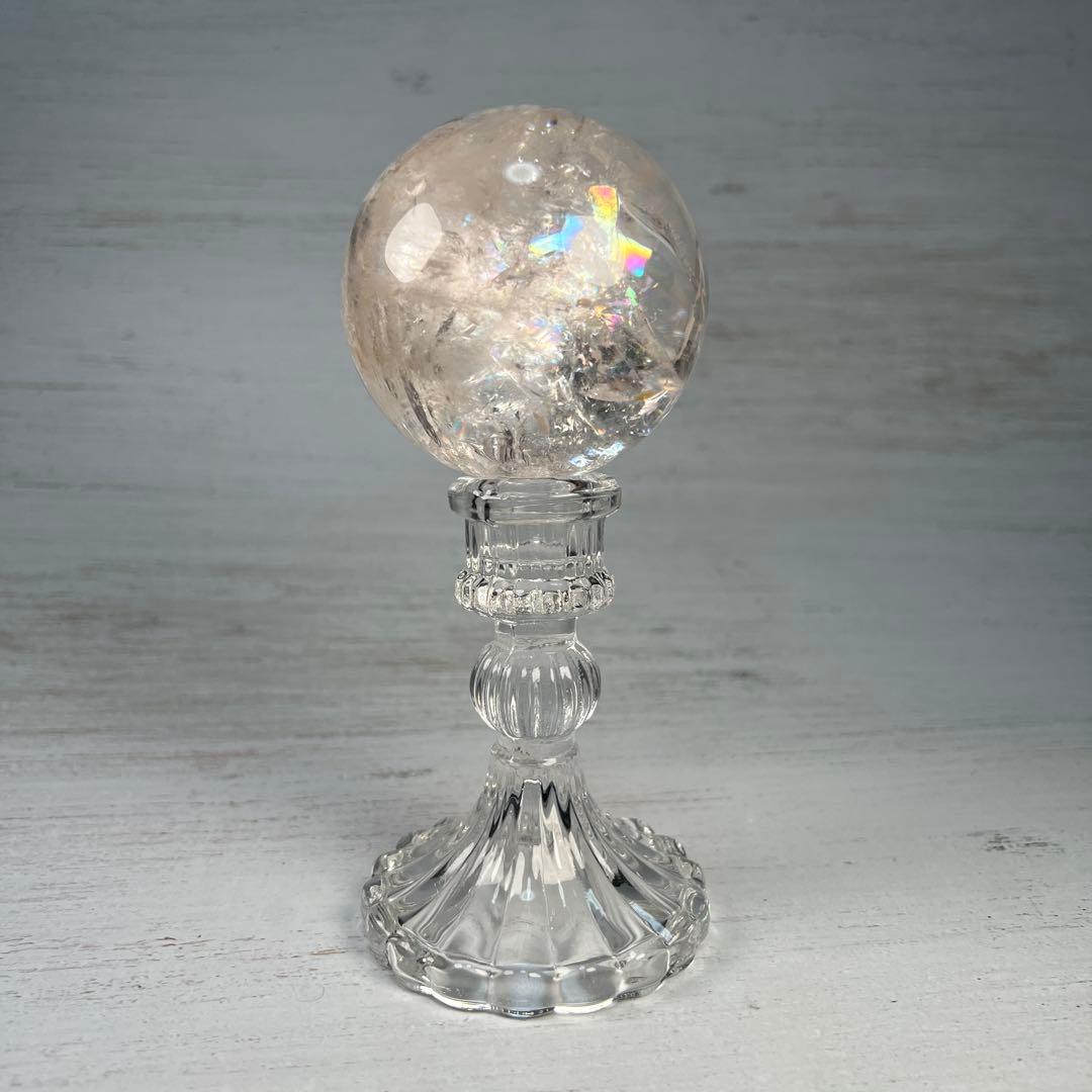 天然石　ピンクアゼツライト　スフィア　台座付き　76ミリ