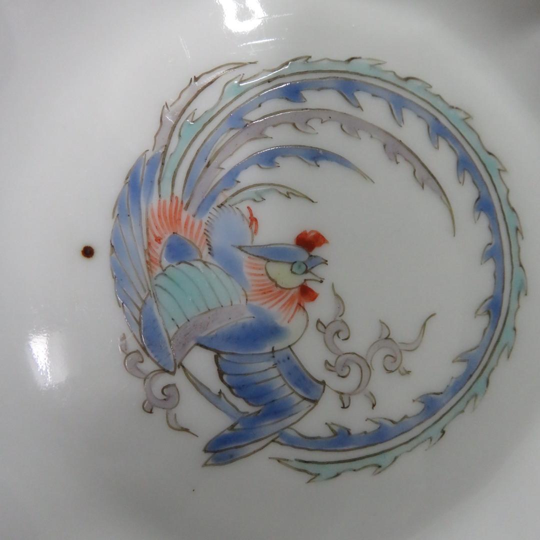 鳳凰 皿 5枚 窯傷 色絵付 銘 古伊万里 明治