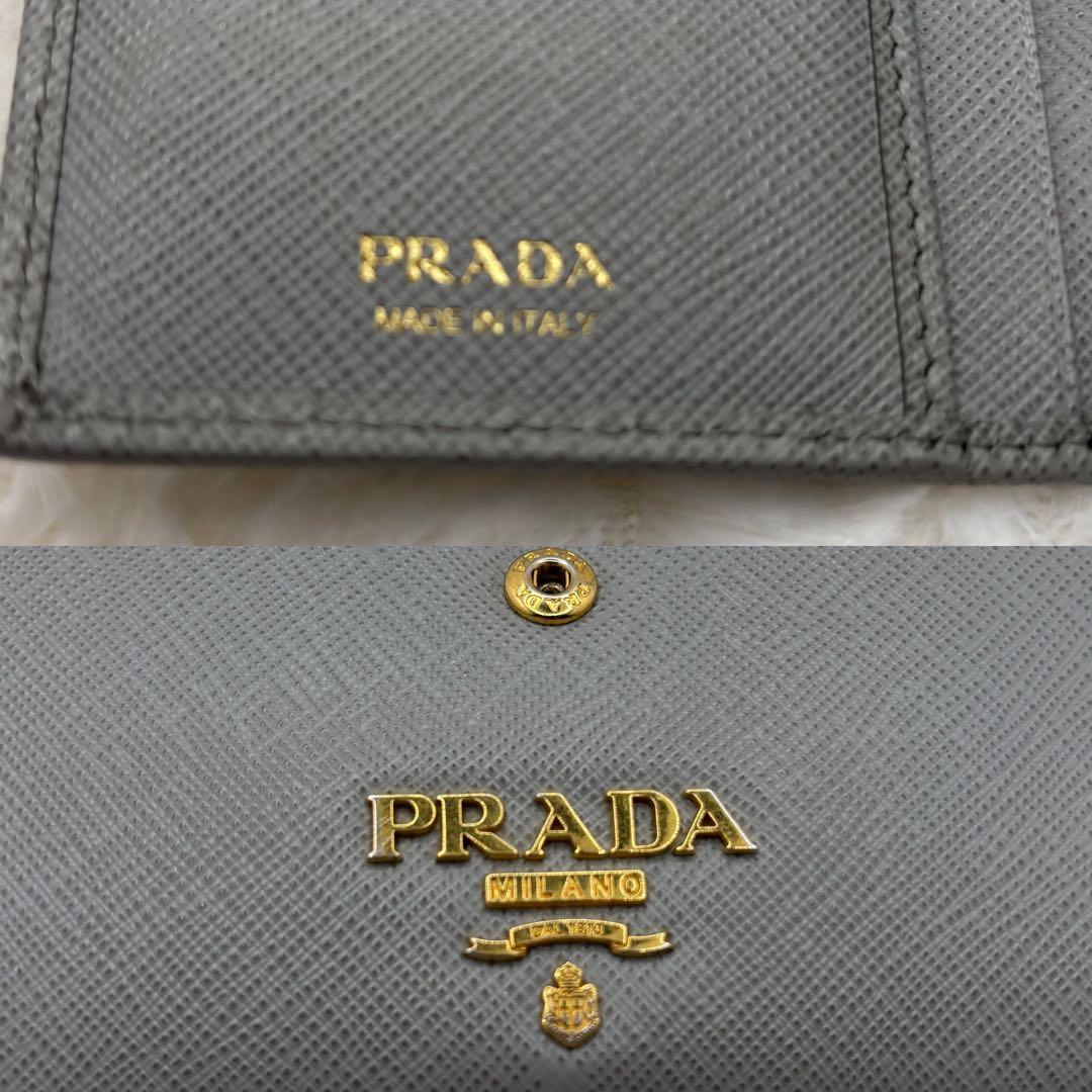 美品　プラダ✨　サフィアーノレザー　長財布　金ロゴ　グレー　ICチップ内蔵