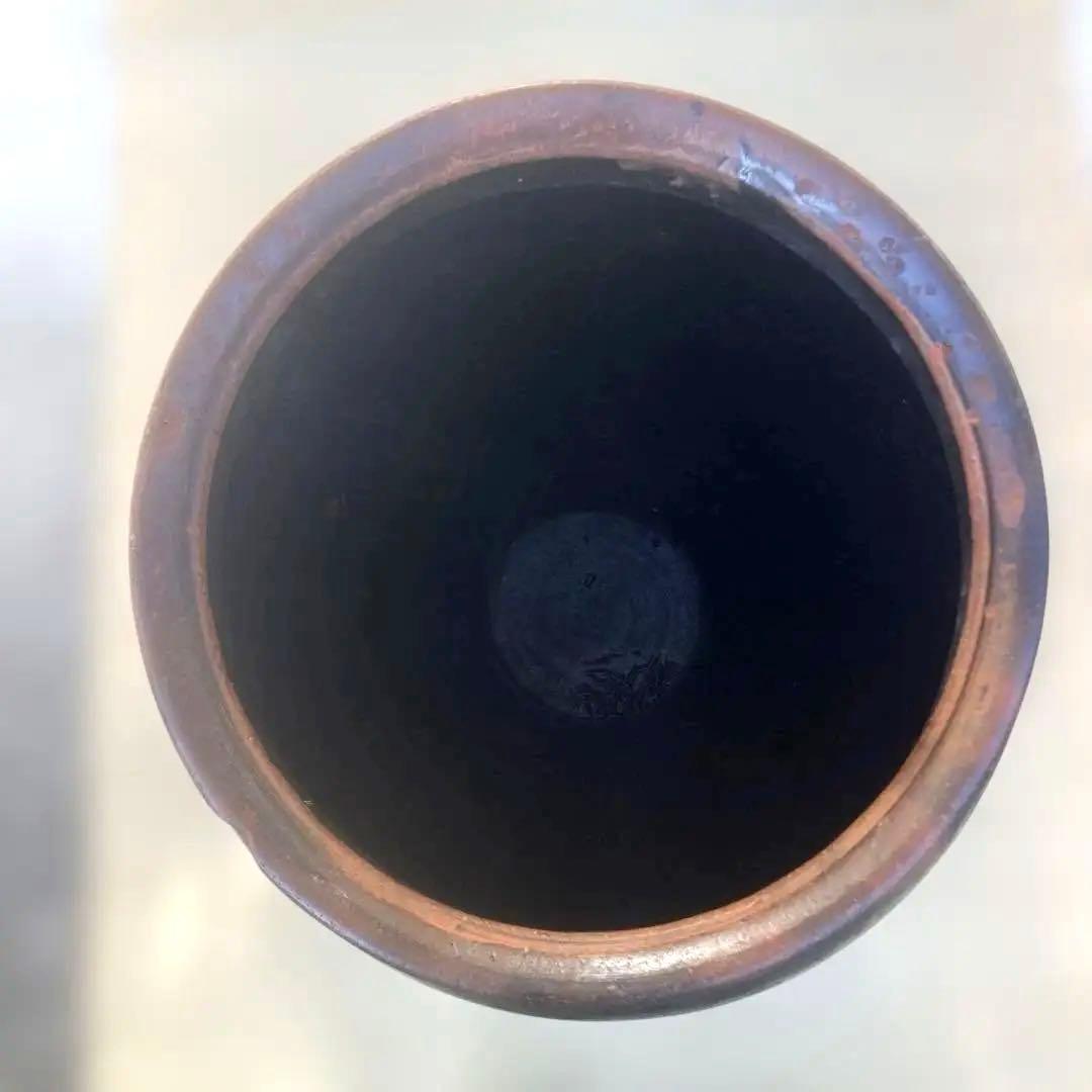 【古美術】趣のある黒茶褐色の陶器のカメ59センチ