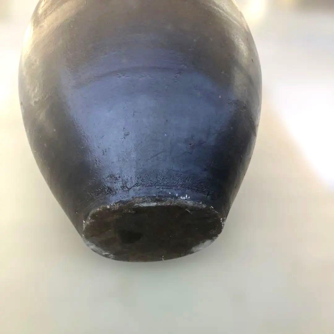 【古美術】趣のある黒茶褐色の陶器のカメ59センチ