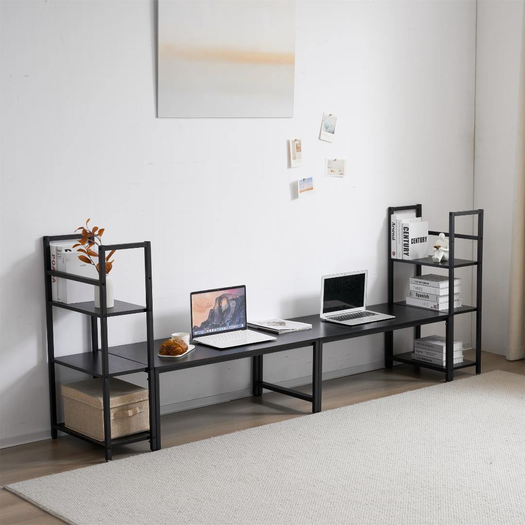 【新品】ブラック パソコンデスク ラック付き 木製 学習デスク