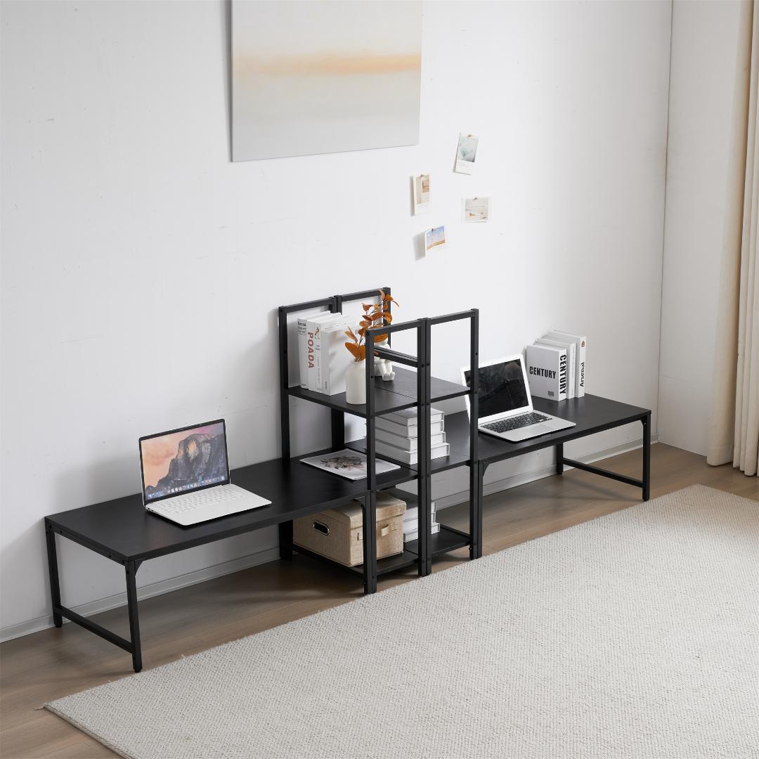 【新品】ブラック パソコンデスク ラック付き 木製 学習デスク