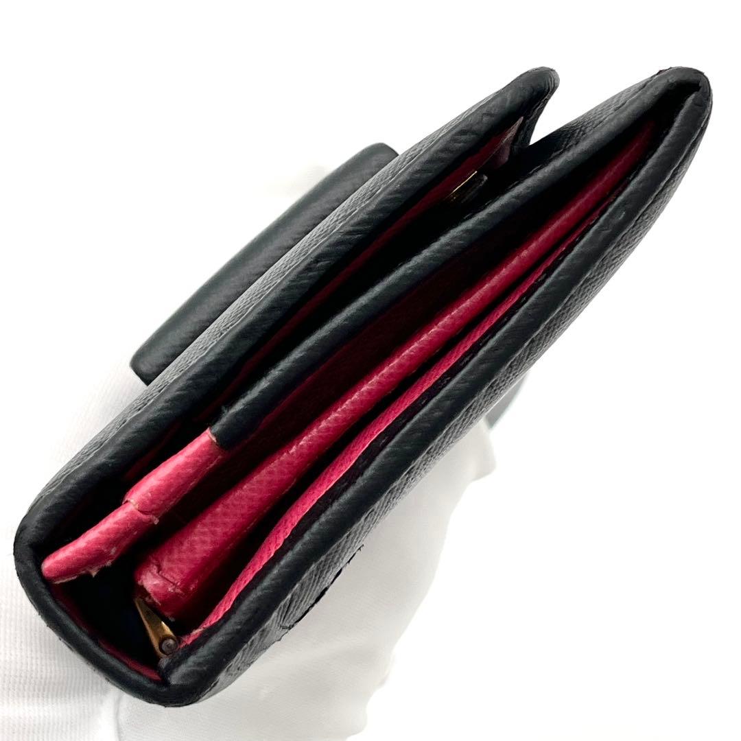 【美品】PRADA 長財布　サフィアーノレザー リボン　バイカラー　黒　ピンク
